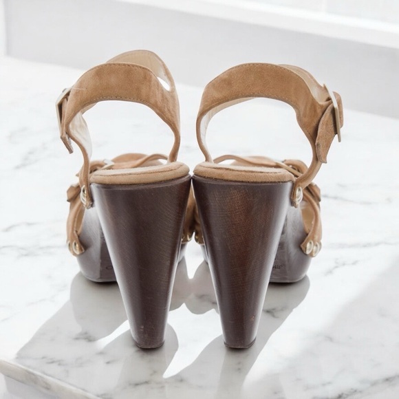 Designer Jimmy Choo Tan Suede Leather Heeled Sandals - Picture 5 of 8